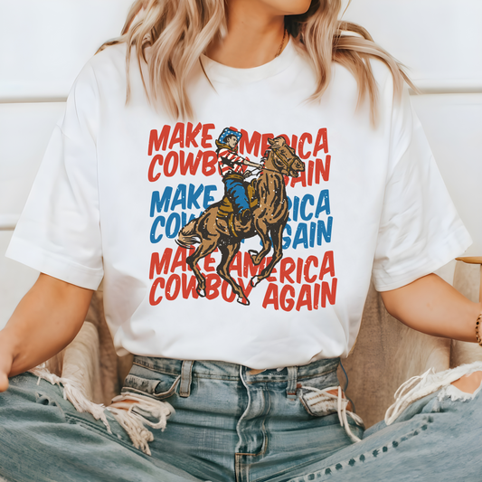 Make America Cowboy Again - Red, White, Blue - TEE